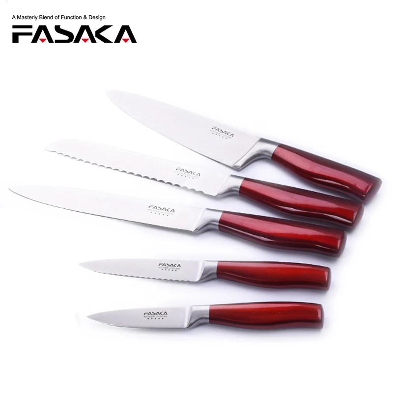FASAKA Stainless Steel Kitchen Knives Sets 5pcs Hollow Handle 8'' Chef