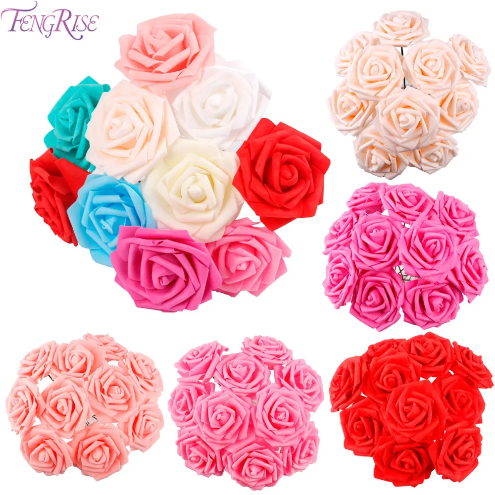 

FENGRISE 10 Heads 8cm PE Foam Artificial Rose Flower DIY Wedding Flower Bouquet Home Decorative Wedding Valentines Day Decor