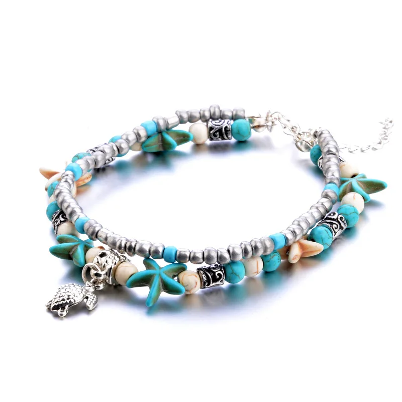

Blue Starfish Beach Turtle Silver Pendant Ankle Bracelet Female Fashion Foot Chain Jewelry Anklet for Women Accessories Sieraden