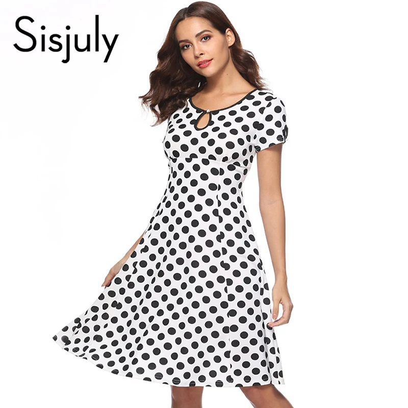 

Sisjuly vintage dresses women polka dots short sleeve o neck print 1950s elegant cute sexy summer female girls party dresses