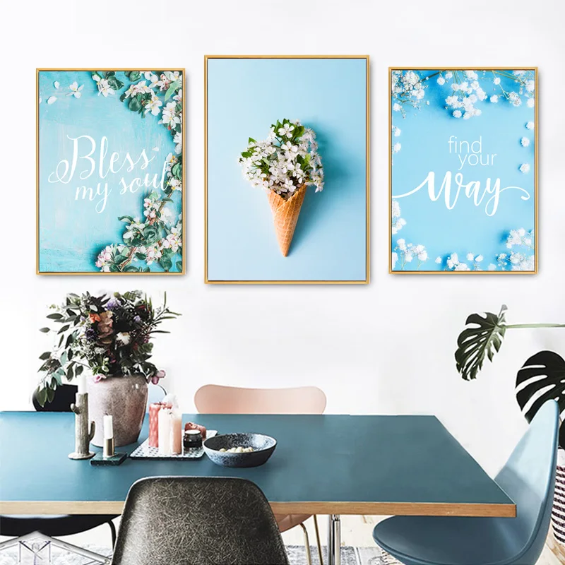 Blue Style Wall Art Canvas Painting Nordic Poster Leaf Flowers Picture Posters And Prints Wall Pictures For Living Room Unframed
