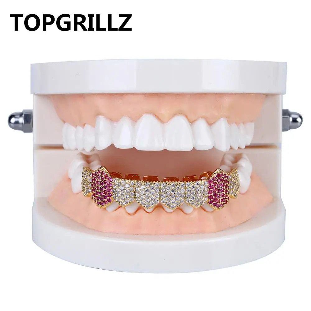 TOPGRILLZ хип-хоп грили Золото Серебро Цвет Iced Out микро проложить Полный CZ зубы грили дно грили Шарм для мужчин женщин ювелирные изделия - Окраска металла: Gold