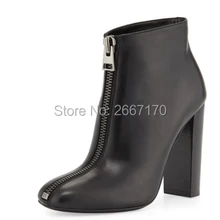 Женские черные ботильоны на высоком толстом каблуке, украшенные молнией спереди, в западном стиле, модные женские мотоциклетные ботинки, Botas Femmes