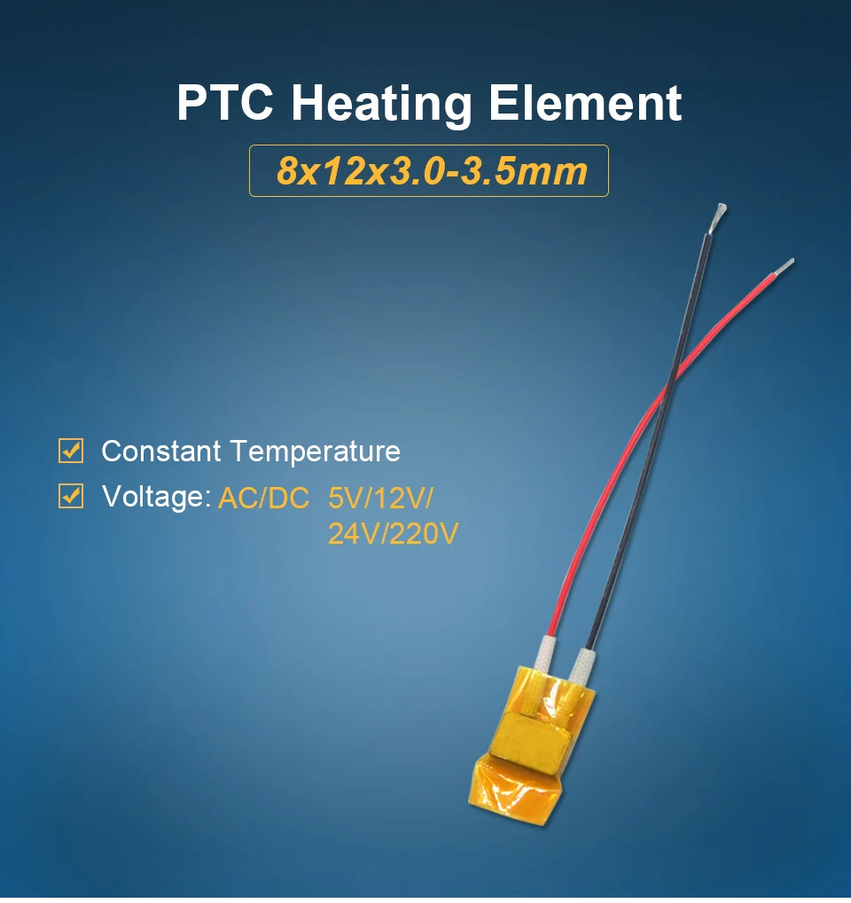 LJXH 2PCS PTC Нагревательный элемент низкая Напряжение 5V 8x12x3. 0-3,5mm 50/70/180 градусов термостат нагревательная плита теплоизоляционная пленка для стекла в виде ракушки