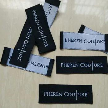 

Custom your name End fold black Damask cloth woven label for clothing 60 mm * 20 mm