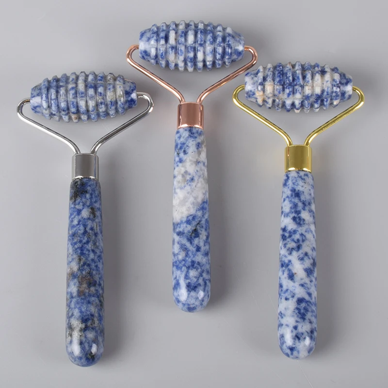

Sawtooth Face Roller Natural Sodalite Body Massage Wand acupuncture SPA Scraping Tool Single Head Neck Healing Stone Health Care