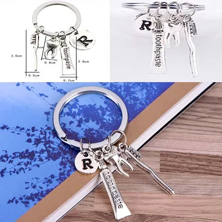 

Toothbrush Floss Toothpaste Tooth Key Holder Dental Hygienist Keychains Decorative Backpack Pendant Keyring