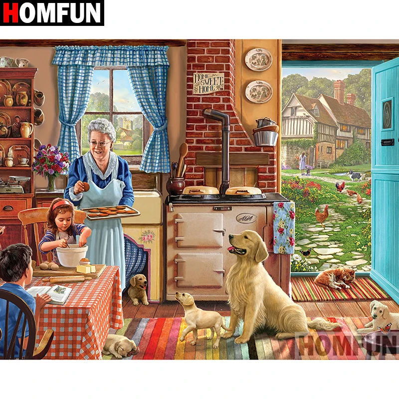 HOMFUN Full Square/Round Drill 5D DIY Diamond Painting "Character kitchen" Embroidery Cross Stitch 5D Home Decor Gift A00763