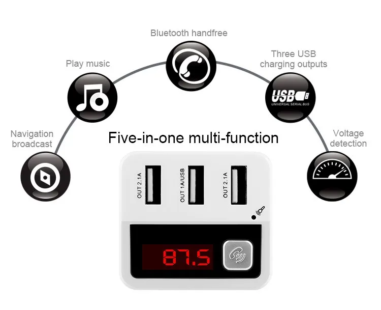 Автомобильный bluetooth-комплект беспроводной fm-передатчик поддерживает u-диск воспроизведения музыки с обнаружением напряжения три USB зарядки автомобиля