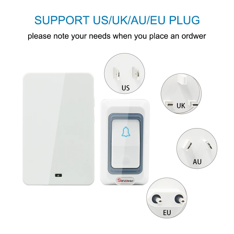 Saful Waterproof Wireless Doorbell Led Light doorbells EU US AU UK plug with push and touch button and Receiver door bell (6)