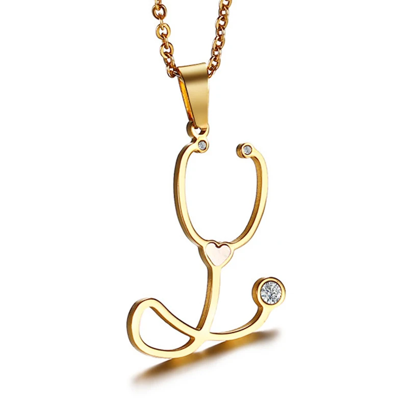New Design Female Fashion Stethoscope Necklace Gold Color Plated