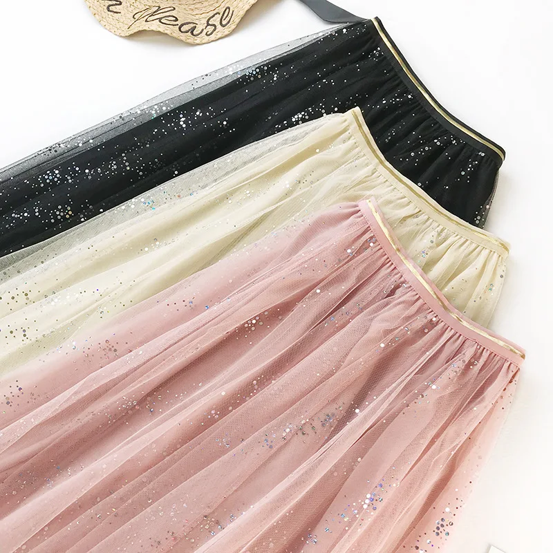 Fashion Shining Star Tulle Skirts Women High Waist Mesh Pleated Skirt Female Spring Party Tutu Skirt Saias Faldas Jupe Femme Fashion Shining Star Tulle Skirts Women High Waist Mesh Pleated Skirt Female Spring Party Tutu Skirt Saias Faldas Jupe Femme