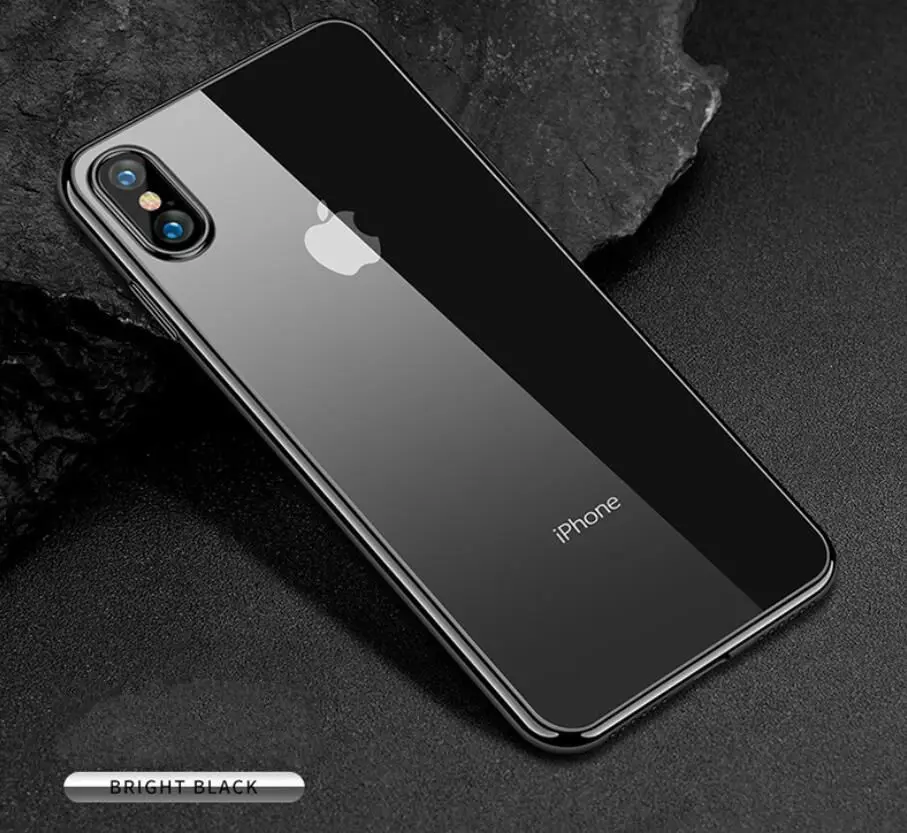 Гальваническим Мягкие TPU чехол для iPhone XR XS MAX Прозрачный чехол для телефона Shell 6 цветов 100 шт./лот - Цвет: Black