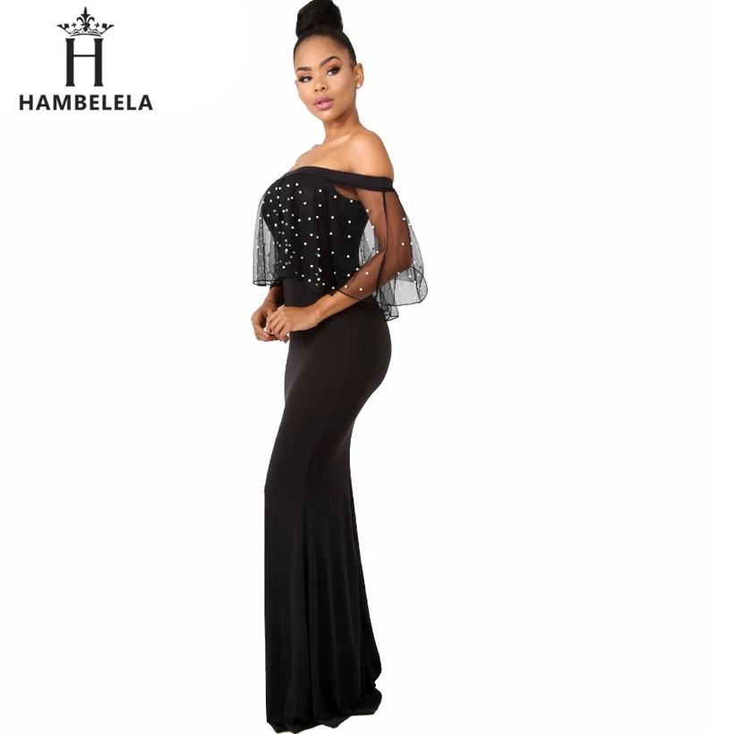 HAMBELELA Women Off Shoulder Maxi Dress Elegant Beaded Mesh Sleeve Bodycon Long Dresses Sexy Mermaid Gown Party Vestido De Festa (4)