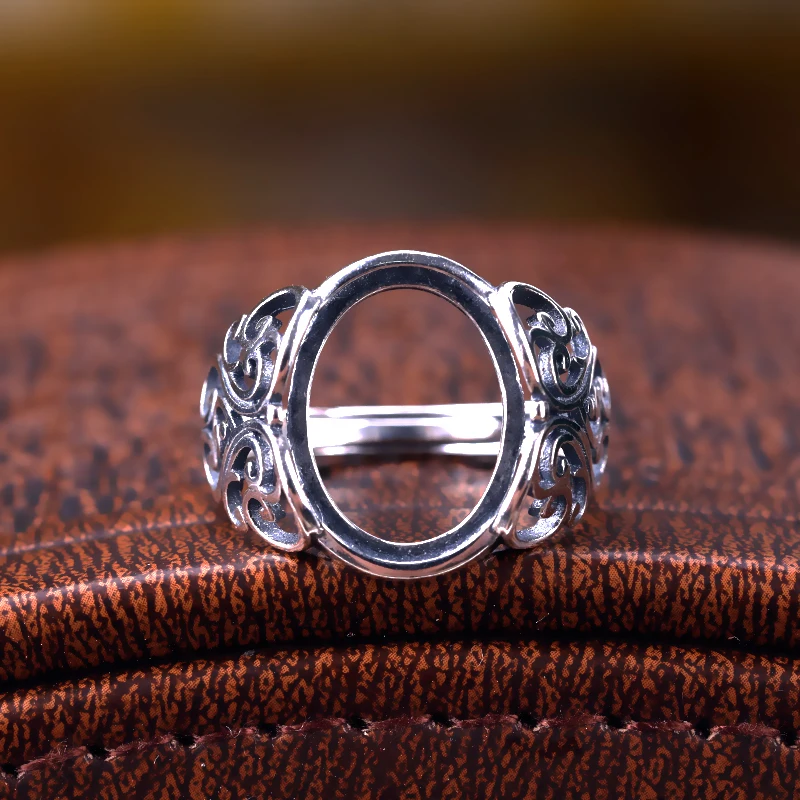 

925 Sterling Silver Engagement Wedding Ring for Women 11x14mm 12x16mm Oval Cabochon Semi Mount Ring Setting Vintage Retro