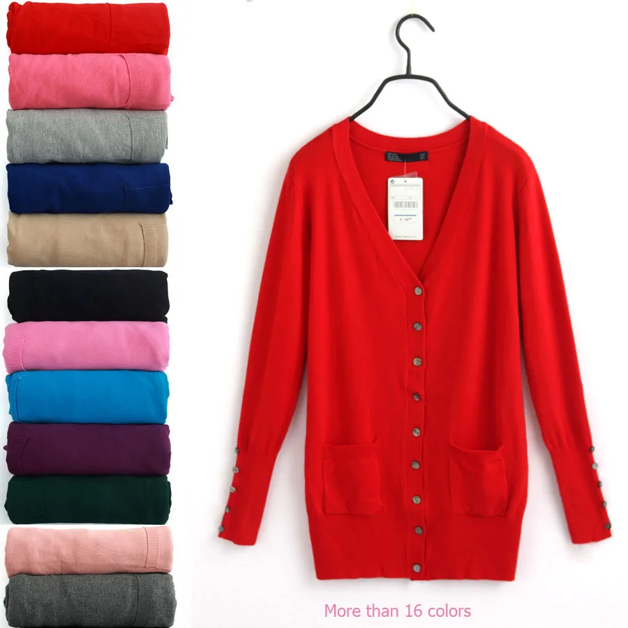 2019 autumn fashion Spring ZA women's sweater V-neck shell button knitted ladies⟊rdigan CandyColor XL knitwear |
