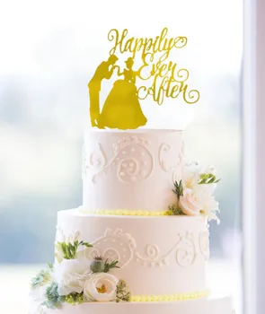 

" Happily Ever After " Mirror Gold Wedding Cake Topper Personalized Bride and Groom Cake Toppers for Wedding Decoration