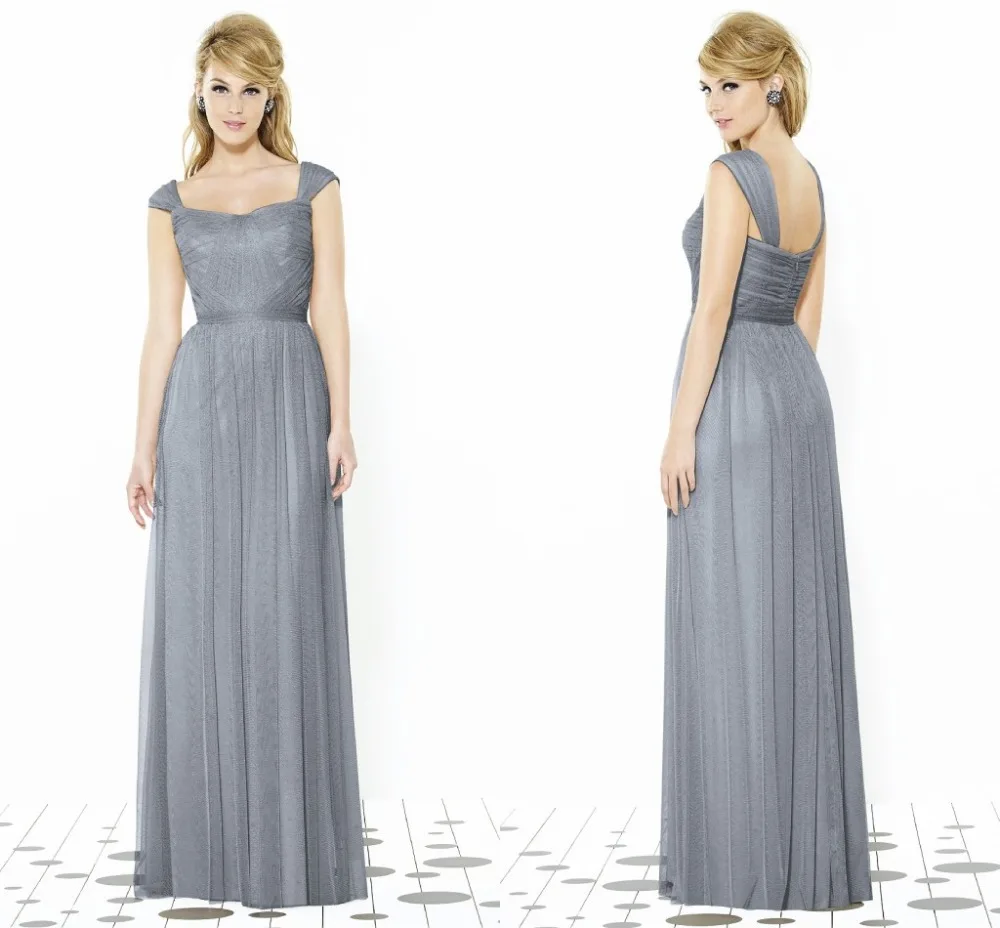 A line Tulle Maid of Honor Gowns 2015 Greek Style Sweetheart Neckline Gray Bridesmaid Dresses 