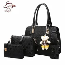 Luxury Brand Women Bag 4PCS Set Bear Fashion Women’s PU Leather Composite Bag Ladies Handbag + Message Bag+Wallet + Card holder