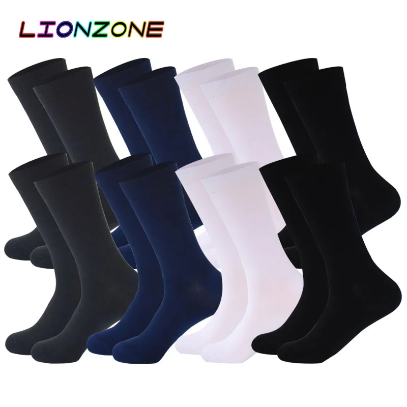 LIONZONE 8 пар/лот Однотонная одежда бамбуковые носки для Для мужчин дышащие Теплые