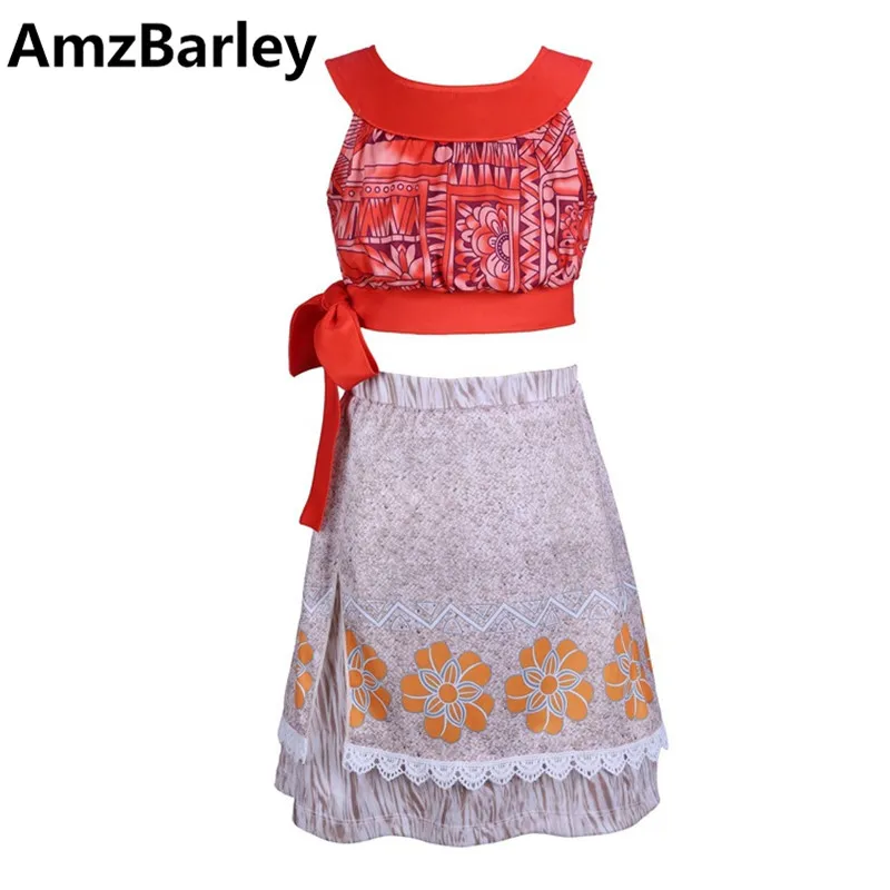 

AmzBarley 2pcs Girls Children Clothing Set Sleeveless Tops Skirt Lace Teen Cosplay Party Baby Kids Cartoon Costume Fancy Moana