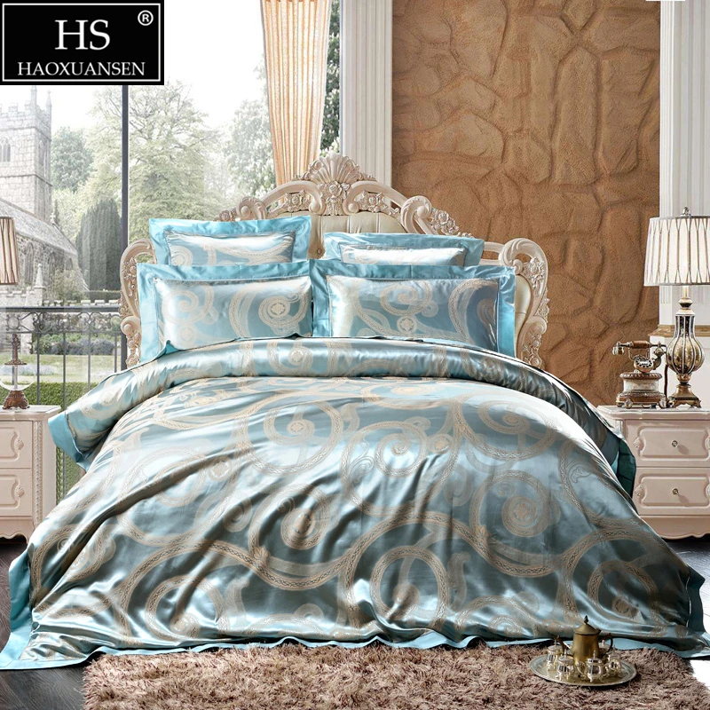 HS Luxury 6PCS Bedding Sets European Court Style Jacquard Yarn Dyed