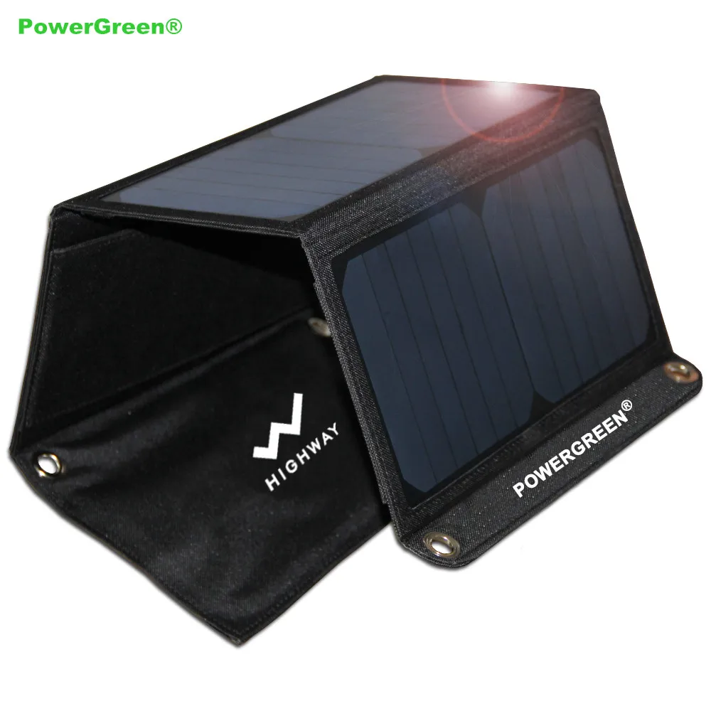 

PowerGreen Solar Charger (Upgrade Version), 21W Solar Phone Charger with Dual USB Port and Auto Detect Tech for Mobile Phone