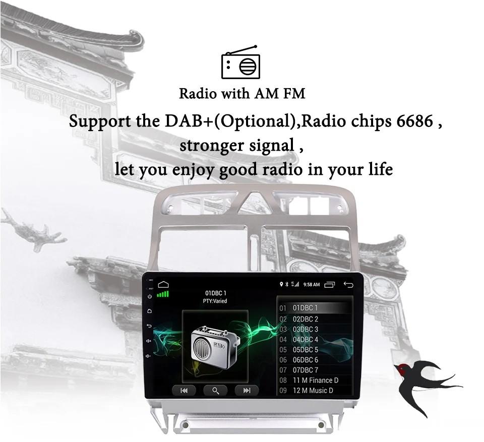 Excellent android 9.0 2 din car radio multimedia player For Peugeot 307 2002-2013 dvd gps navigation navi stereo DSP 2.5D RDS 9" 4