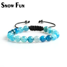Весело Снег Синий Дракон вен Агат тканые Браслеты круглый Бусины Размеры 8 мм Lucky для Для женщин браслет