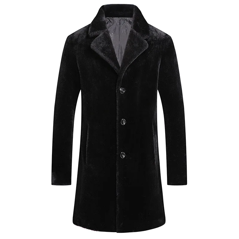 Лидирующий бренд, меховая куртка из овчины, Мужская офисная Повседневная куртка с воротником, однобортная меховая верхняя одежда размера плюс 4XL, зимние пальто средней длины