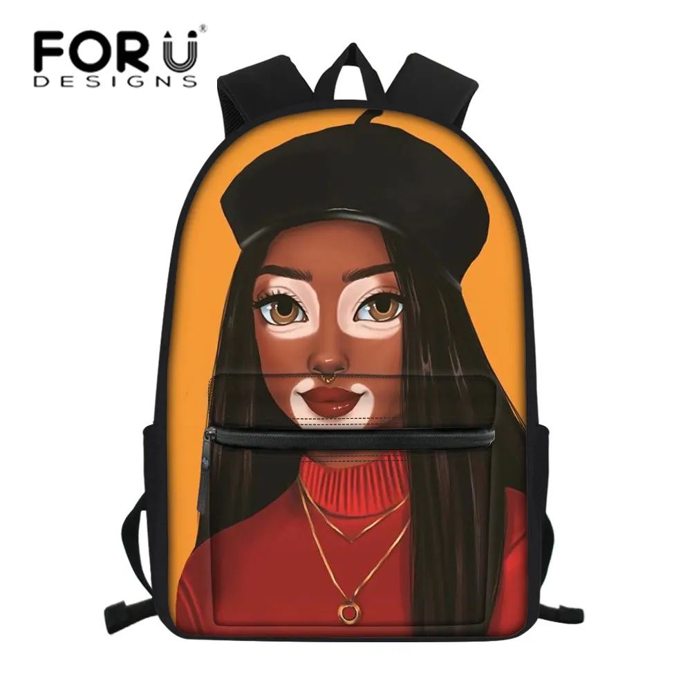 

FORUDESIGNS Black Afro Girls Printing Junior School Bags for Teenager Shoulder Bookbag Children African School Backpack Satchel