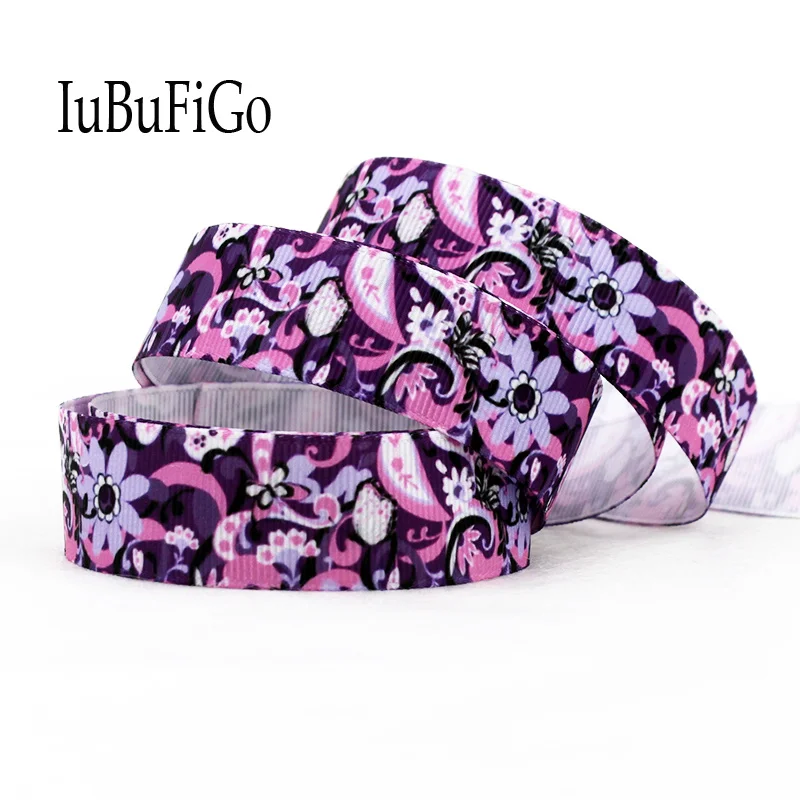 [IuBuFiGo] 10 ярдов 7/8 &quot22 мм Цветок напечатанный Grosgrain ленты фиолетовый полиэфирные DIY
