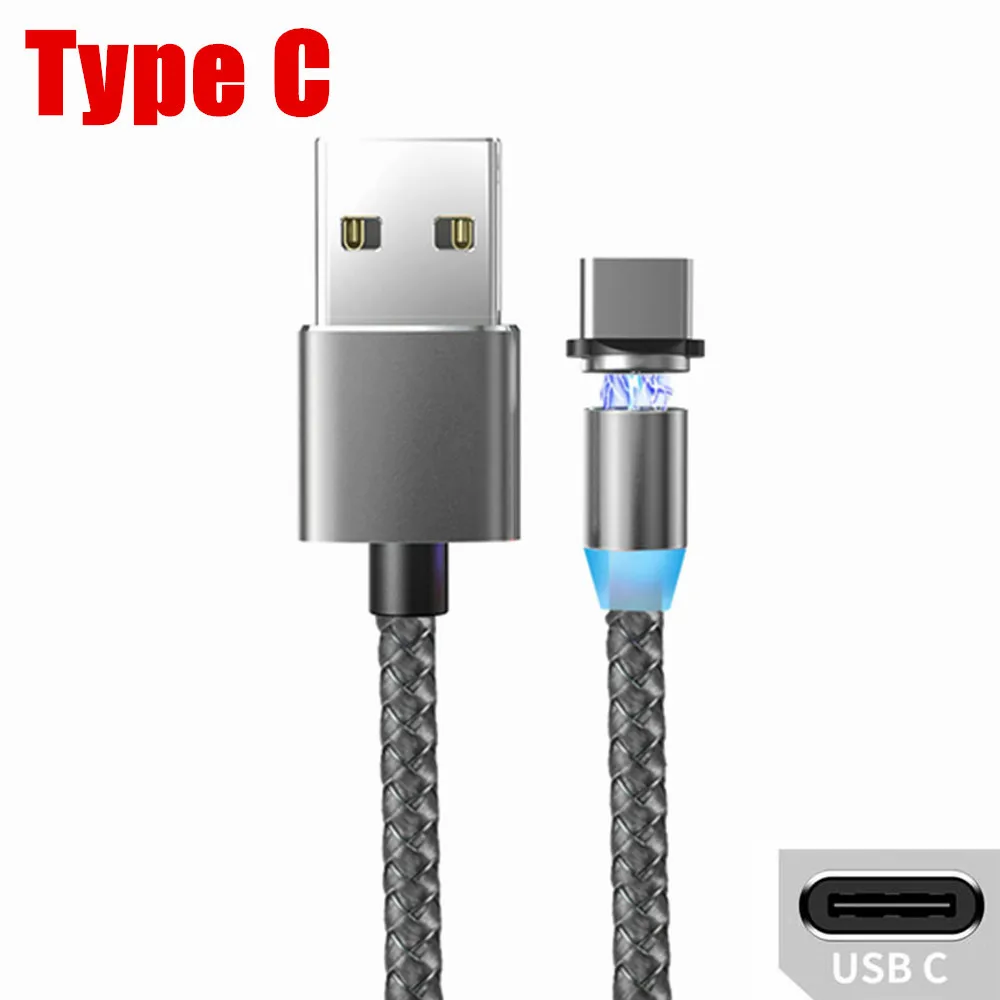 OLAF 1 м светодиодный магнитный Micro USB кабель для быстрой зарядки usb type C Магнитный кабель для зарядки данных кабель для зарядки USB шнур для samsung Xiaomi - Цвет: Grey Type C Cable