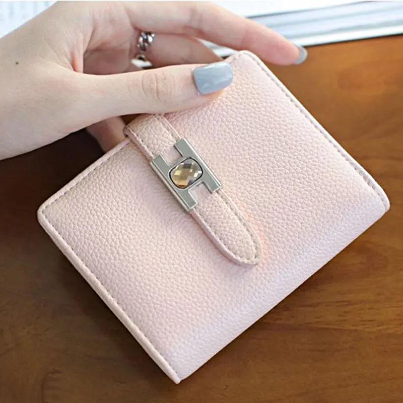 

Women Short Wallets Female Cute Coin Purse Card Holders rhinestone buckle Small Wallet Girls Clutch Mini Bag PU leather carteira