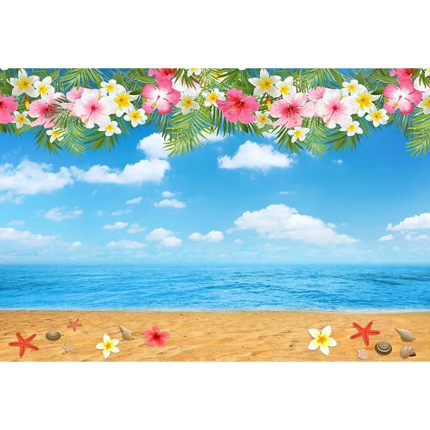 7x5ft Hawaii Sand Beach Blue Sky Sea Flowers Summer Custom Photo Studio