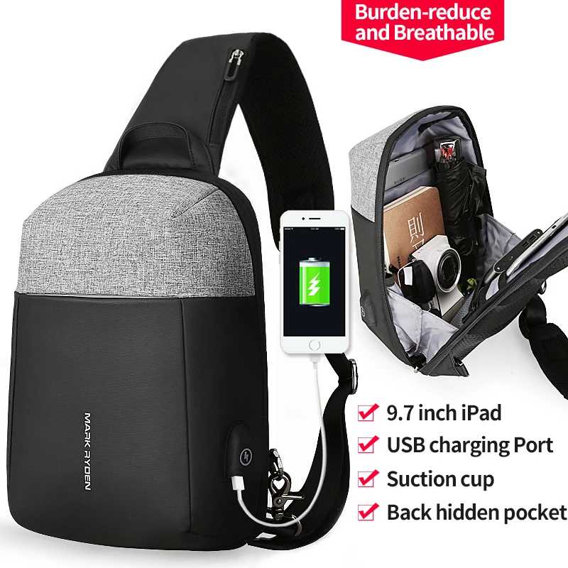 علامة رايدن 2019 الصيف الرجال Crossbody حقيبة USB تغذى حقيبة صدر للرجال مكافحة اللص حقيبة الكتف للرجال