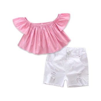 

Summer Clothing Set 2017 New Cotton Fashion Baby Girl Clothes Lovely Pink Tops+white Shorts 2pcs Set Kids Leisure Tracking Suit