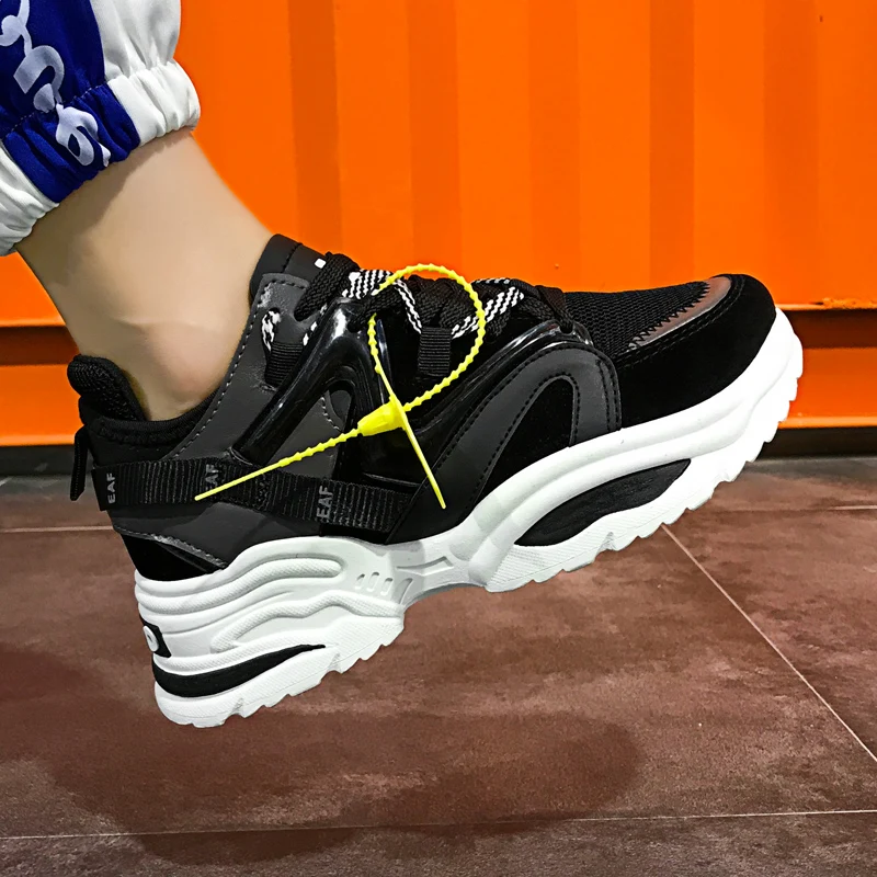 Ceny Stylowe damskie obuwie miłośnicy skórzana tata platforma Chunky Sneakers Harajuku płaska gruba podeszwa Tenis klin biały kosz Walking