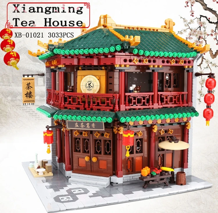 XINGBAO 01021 3033 шт. китайские строительные серии мультяшный Чайный дом набор