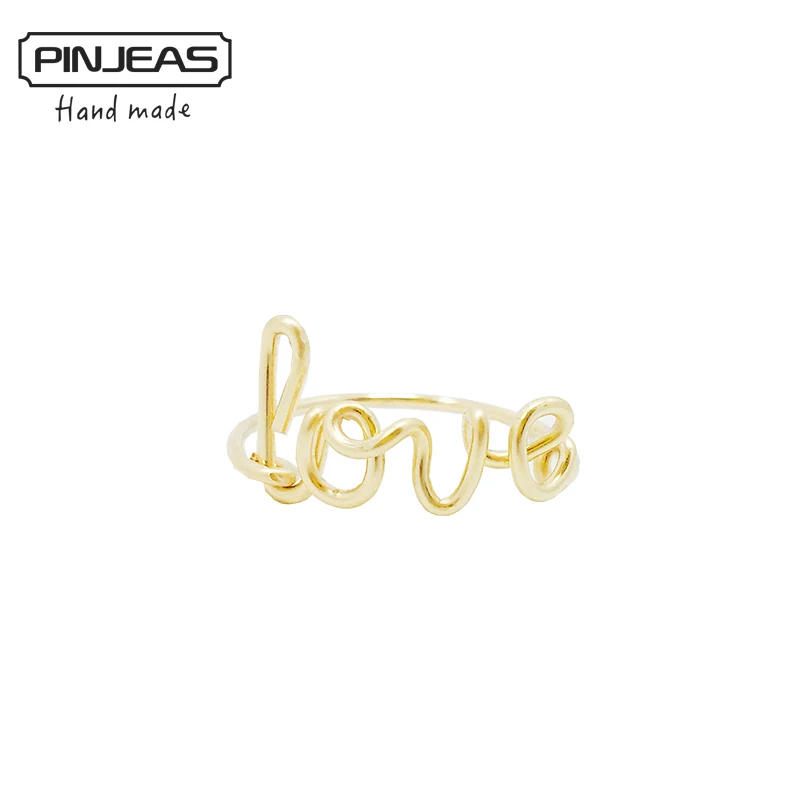 

PINJEAS Wire Wrap Love Ring handmade Sterling Silver Gold Filled DIY Bridesmaid Girlfriend mother Gift Word Unique Jewelry