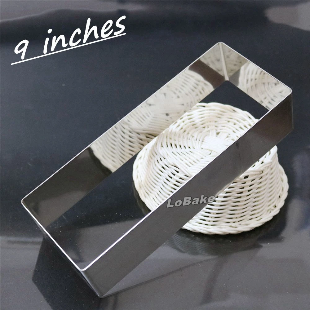 

Latest 9 inches rectangle shape mousse ring food grade stainless steel for chocolate Tiramisu fondant mold christmas cake tools