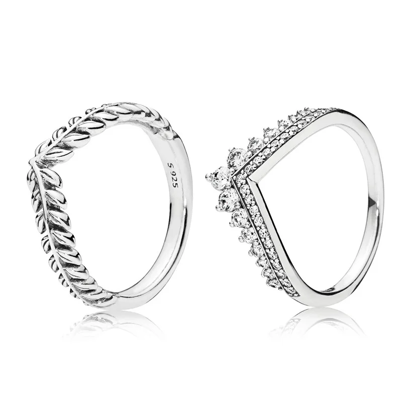 

925 Charms Women Ring Crystal Crown Diy Wheat ears Silver Ring For Women Jewelry Gift