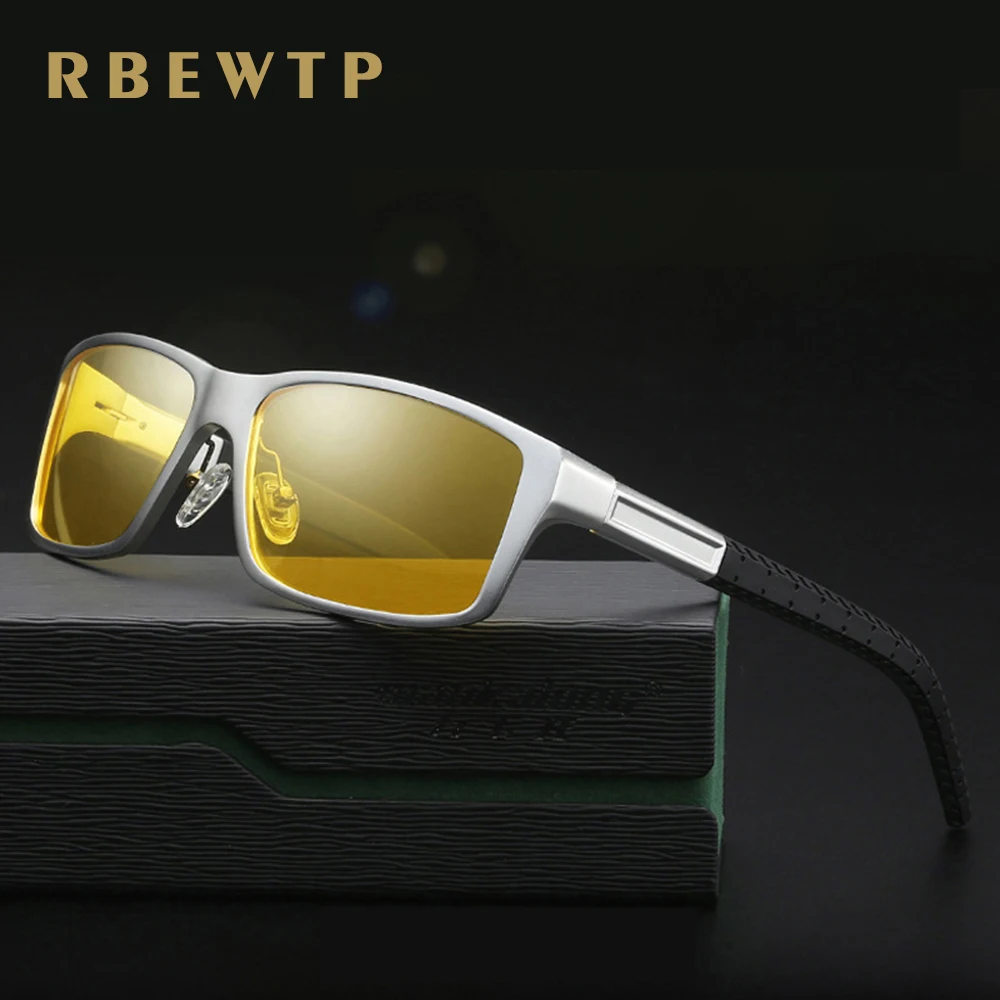 

RBEWTP Night Vision Glasses Aluminum Magnesium Men's Sunglasses Polarized Square Mirror oculos Male Eyewear Accessories For Men