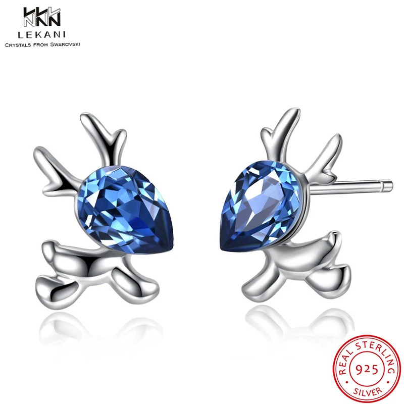 

LEKANI Crystals From Swarovski Drop Earring 925 Explosive Deer Pop Earrings Girl Cute Gift Drop Earrings Blue Crystal Jewelry
