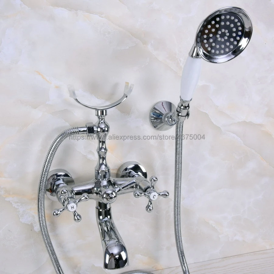 Bathtub Faucet Chrome Wall Mounted Rain Shower Faucet Round Handheld 2 Handle Luxury Bathroom Mixer Tap Set Nna227