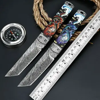

Hysenss Dragon Corrosion Fixed Blade Knife Tactical Camping Hunting Survival Rescue Pocket EDC Tools with Leather Sheath