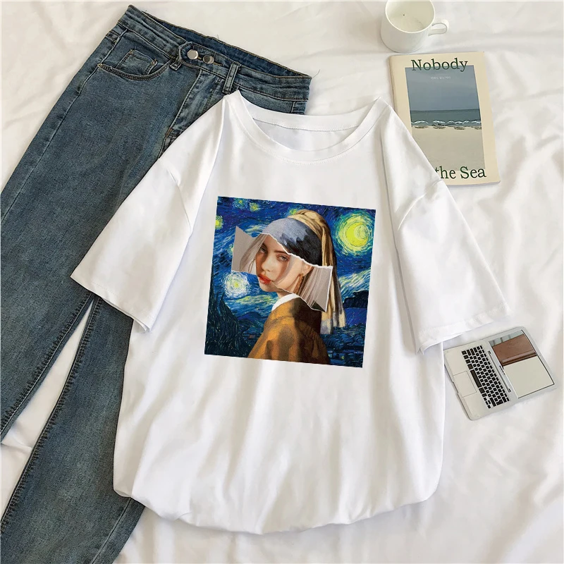 

Billie Fun New Summer Van Gogh Short Sleeve Hip Hop Short Sleeve Spoof Vintage art Harajuku S-2XL Loose tops Women T-Shirt