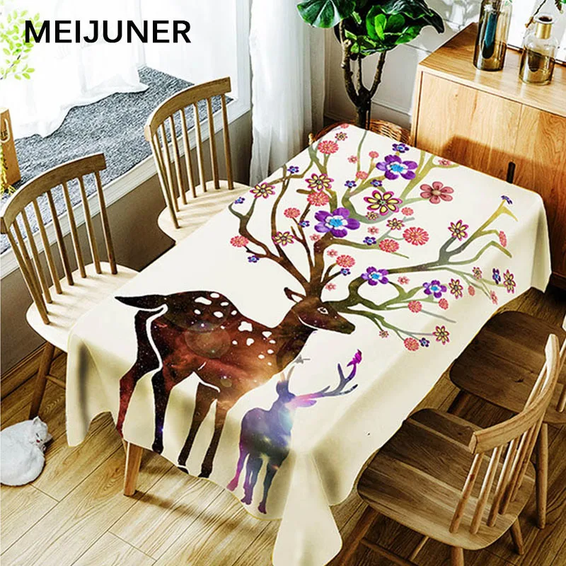  Meijuner 3D Tablecloth Christmas Deer Pattern Polyester Dustproof Waterproof Table cloth Christmas 