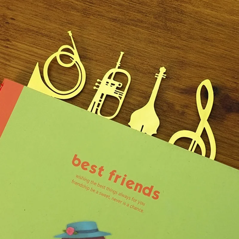 Kawaii милые золото Музыкальные инструменты металлические Книга маркеры закладки для книжная бумага клипы Офис школьные принадлежности канцелярские