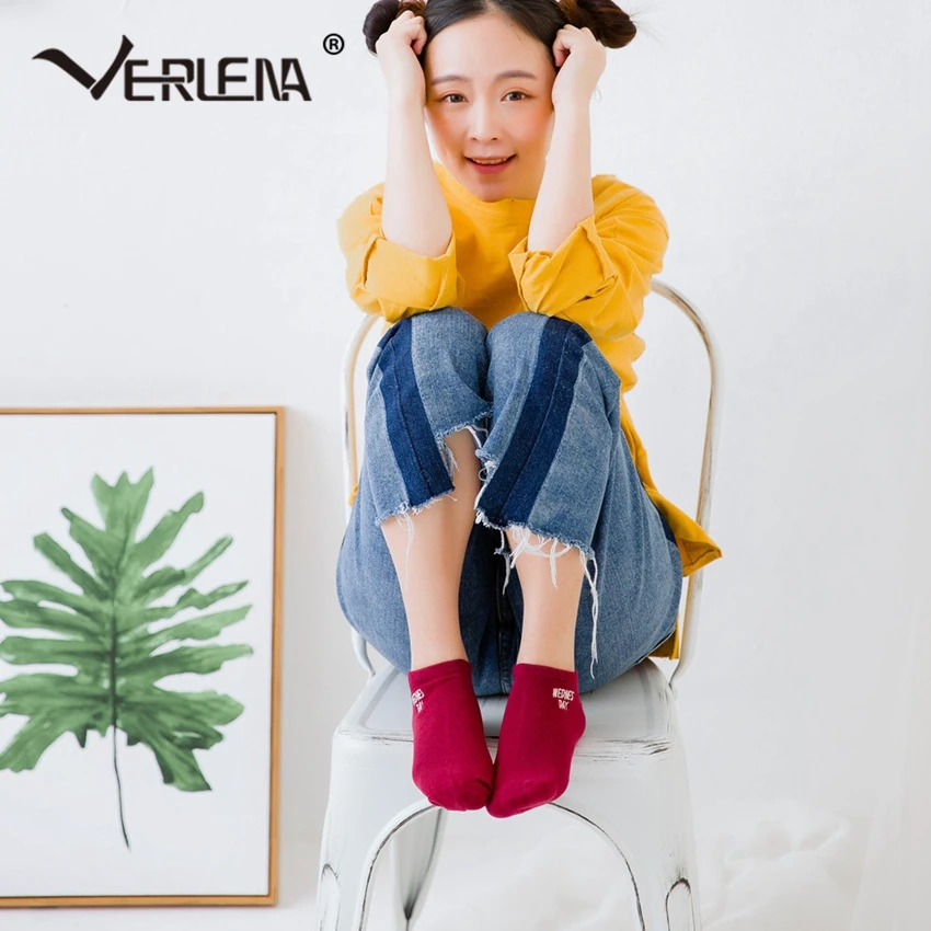 Verlena 2019 горчично желтые удобные носки из чистого хлопка женские с вышитыми